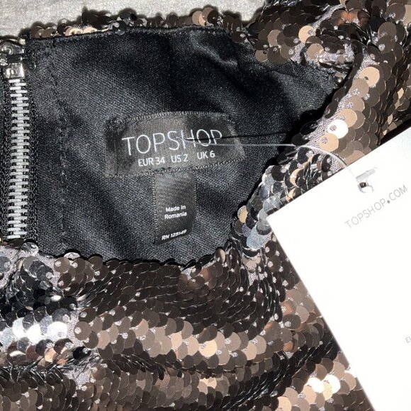NWT TOPSHOP sequin Mini Party Dress Short sleeve Bronze Silver Metallic Size 2 - Picture 9 of 14